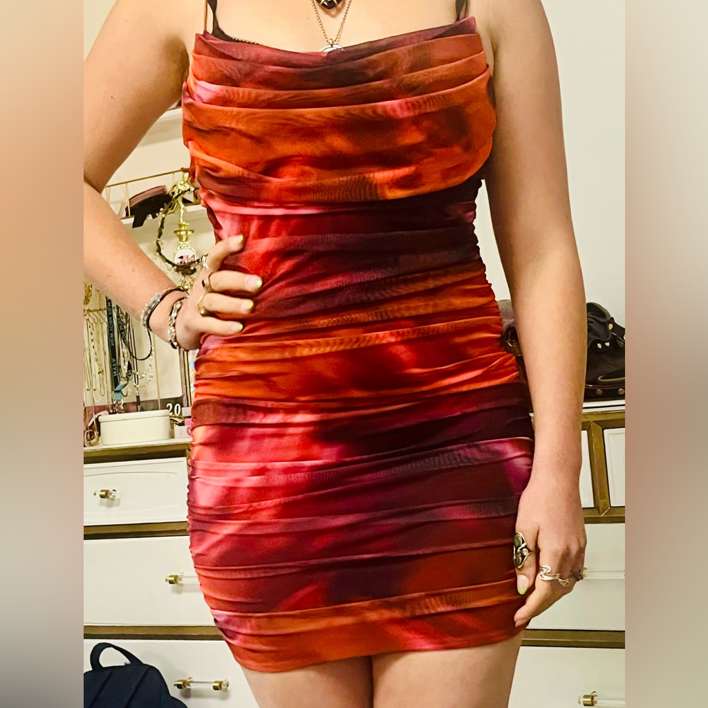Fashion Nova: Elegant Wine, Red & Orange Mini Dress